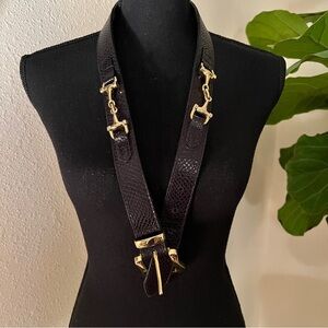 ESCADA Women’s Gold Tone Hardware Horse Bit Black Snake Skin Belt Size Large